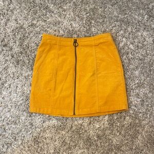 Forever 21 Mustard Yellow Front Zip Suede-Look Mini Skirt